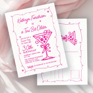 Rosa Doodle Martini PARTY 30års födelsedag Inbjudan Vykort