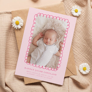 Rosa Doodle Ram Birth Announcement Photo Meddelande