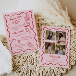 Rosa Doodle Studenten Announcement Girl 4 Foton Meddelande