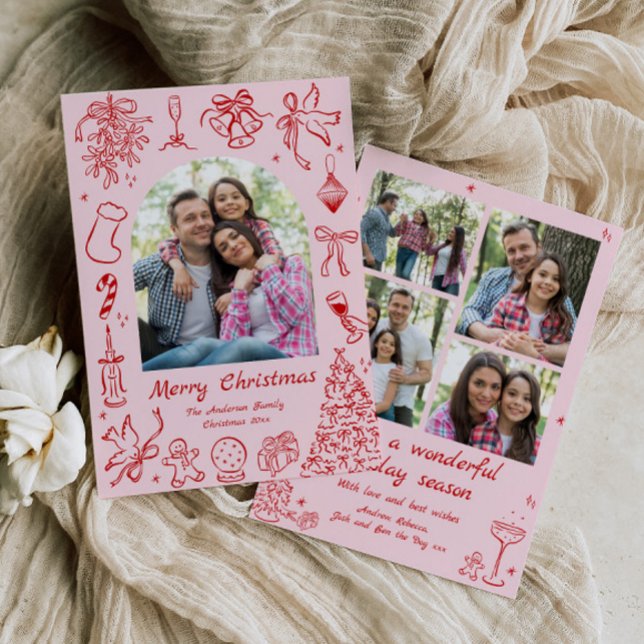 Rosa Doodle-Trendiget med julkort Quirky Photo Rol (Skapare uppladdad)