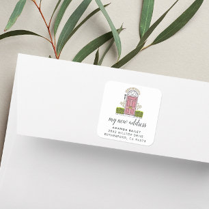 Rosa Door Flytta Announcement Stickers Fyrkantigt Klistermärke