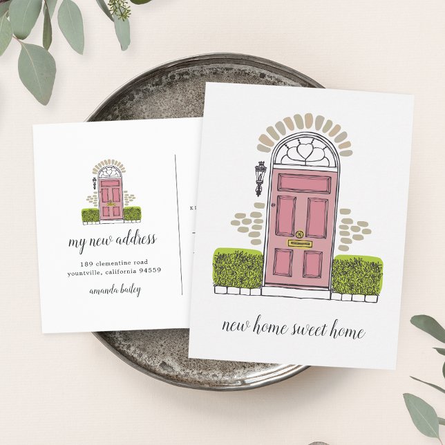 Rosa Door Flytta Announement Postcard Meddelande Vykort (Skapare uppladdad)