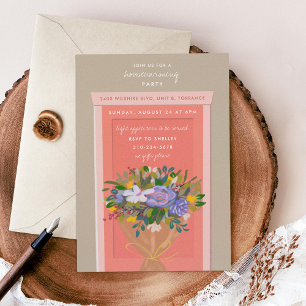 Rosa Door Houseuppvärmning Party Illustrated Inbjudningar