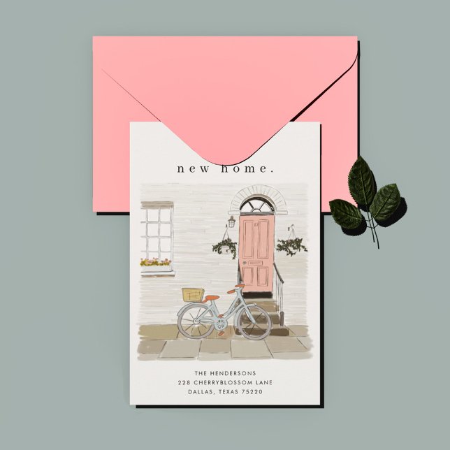 Rosa Door Illustrated Flytta Announcement Meddelande (Skapare uppladdad)
