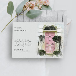 Rosa Door & White Wood Trendig Flytta Announcement Inbjudningar