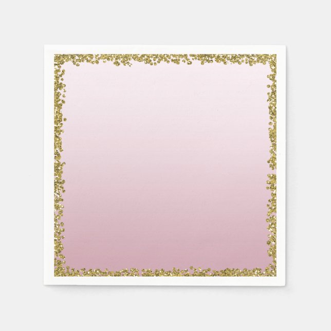 Rosa doppade guldglitter glam glitter gnistrande f pappersservett (Framsidan)
