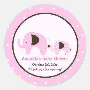 Rosa Dot Elephant Round Sticker Runt Klistermärke