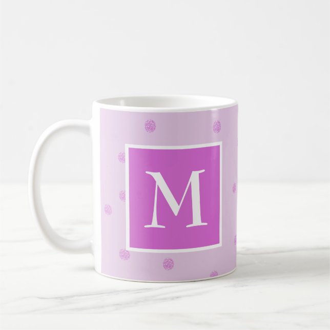Rosa Dot Mönster Girly Monogram Kaffemugg (Vänster)
