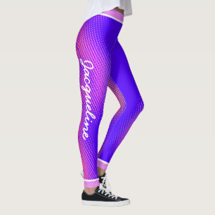 Rosa Dot Mönster med Namn på BRIGHT VIOLET Leggings