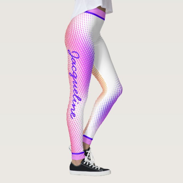 Rosa Dot Mönster med Namn på WHITE Leggings (Höger)