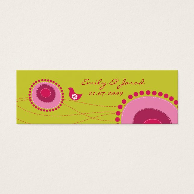 Rosa Doted Flowers Cute Bird Wedding Favands Märkr Litet Visitkort (Framsidan)