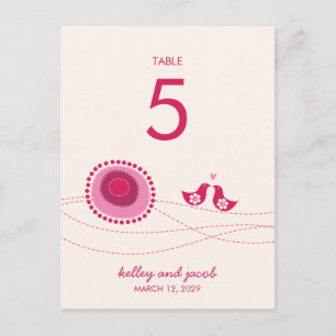 Rosa Doted Flowers Cute Kissing Birds Bord Card Vykort