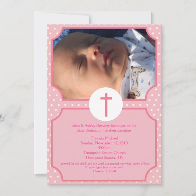 Rosa Dots Baptism Flicka Dedication 5x7-foto Inbjudningar (Framsida)