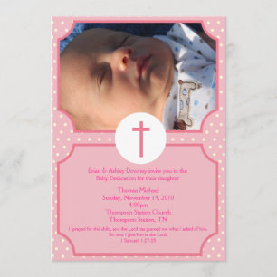 Rosa Dots Baptism Flicka Dedication 5x7-foto Inbjudningar