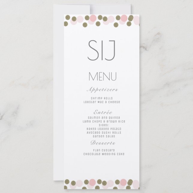 Rosa Dots Confetti Guld Bröllop Kraft Menu Julkort (Framsida)