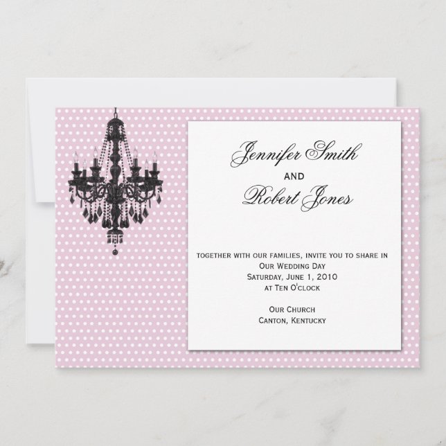 Rosa Dots med Black Chandelier-bröllopsinbjudan Inbjudningar (Framsida)