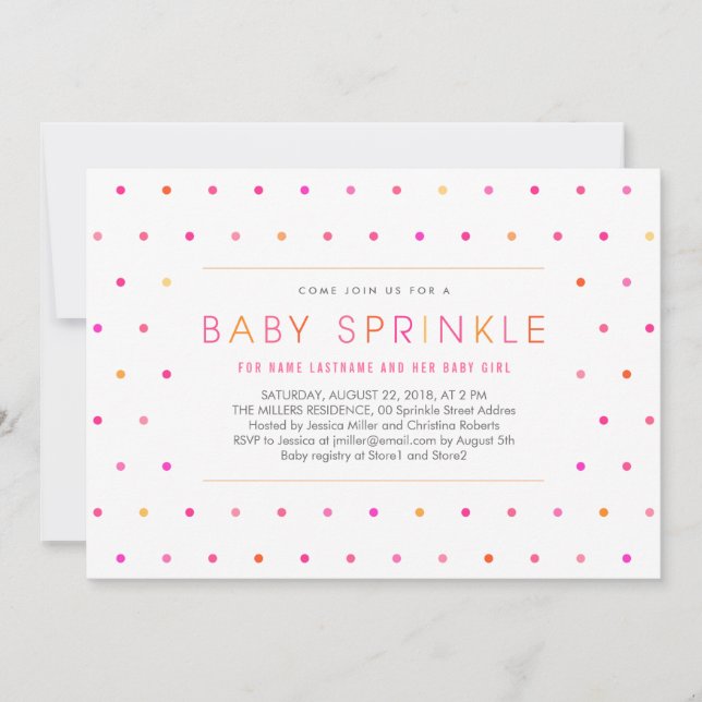 Rosa Dots Modern Clean Girl Baby Sprinkle Inbjudan (Framsida)
