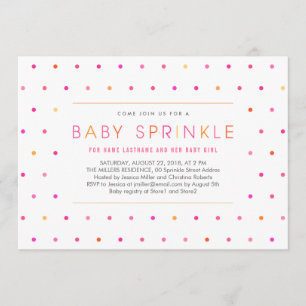 Rosa Dots Modern Clean Girl Baby Sprinkle Inbjudan