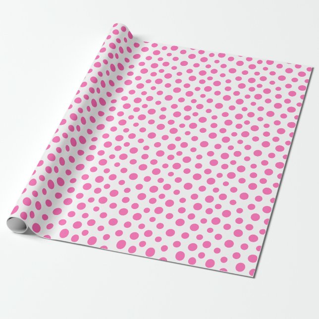 Rosa Dots on White Wrapping Papprare Presentpapper (Utrullad)