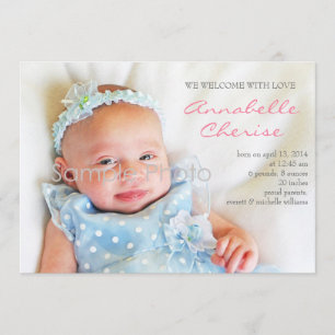 Rosa Dots Photo Birth Notice Meddelande