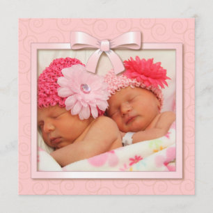 Rosa Dots Twin Girls Baby Photo Birth Meddelande