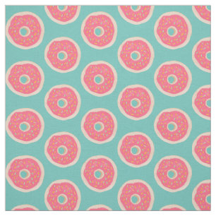 Rosa Doughnut med Sprinkles Mönster på Aqua Blue Tyg