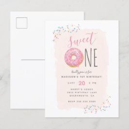 | Rosa Doughnut Sprinkle Sweet 1st Birthday Inbjudan Vykort