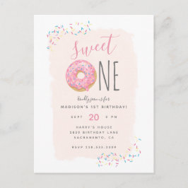 | Rosa Doughnut Sprinkle Sweet 1st Birthday Inbjudan Vykort