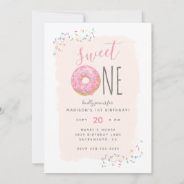 | Rosa Doughnut Sprinkle Sweet 1st Birthday Inbjudningar