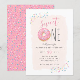 | Rosa Doughnut Sprinkle Sweet 1st Birthday Inbjudningar