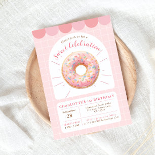 Rosa Doughnut Sweet Shop Birthday-inbjudan Inbjudningar