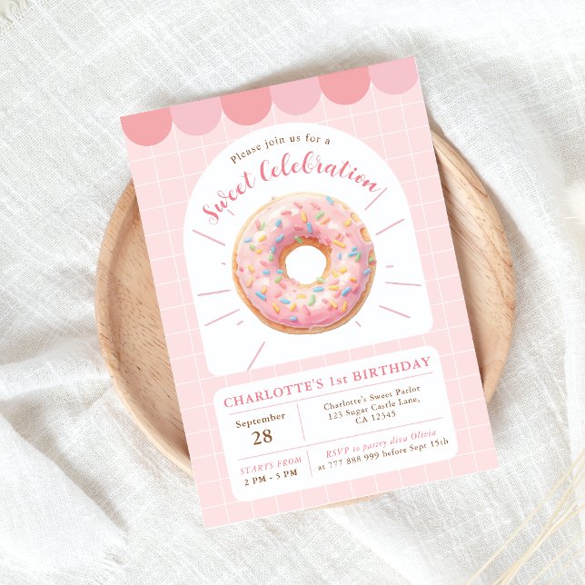 Rosa Doughnut Sweet Shop Birthday-inbjudan Inbjudningar (Skapare uppladdad)