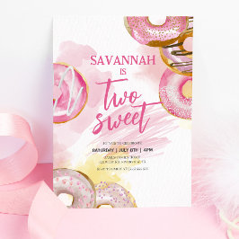 Rosa Doughnut Two Sweet Donut 2:a födelsedagen Inbjudningar