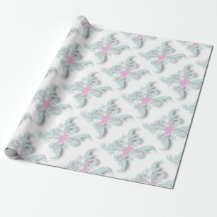 Rosa Dove med Silver Flowers and Fronts Presentpapper