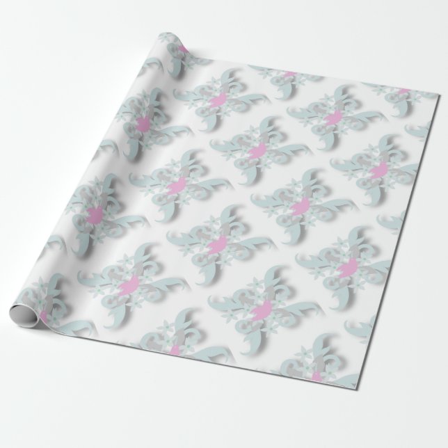 Rosa Dove med Silver Flowers and Fronts Presentpapper (Utrullad)