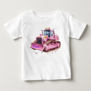 Rosa Dozer Bulldozer Personlig T-Shirt för Småbarn