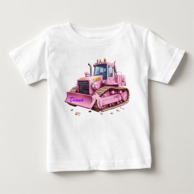 Rosa Dozer Bulldozer Personlig T-Shirt för Småbarn (Framsida)