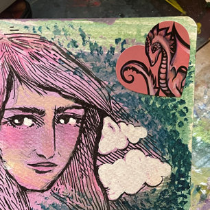 Rosa Dragon Art Söta drakar designar gejeskkonst Hjärtformat Klistermärke