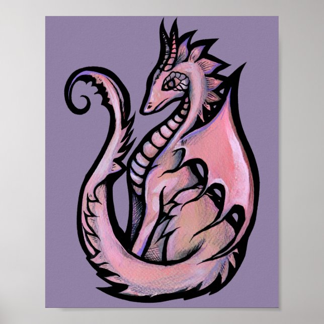Rosa Dragon Art Söta drakar designar gejeskkonst Poster (Framsidan)