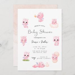 Rosa Dragon Baby Shower-inbjudan Inbjudningar