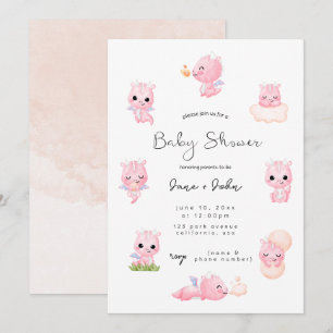 Rosa Dragon Baby Shower-inbjudan Inbjudningar