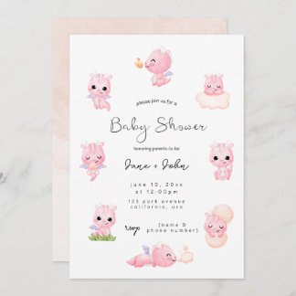 Rosa Dragon Baby Shower-inbjudan Inbjudningar