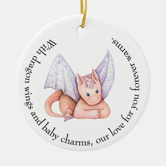 Rosa Dragon Baby Shower Ornament: Forever Loved Julgransprydnad Keramik (Framsidan)
