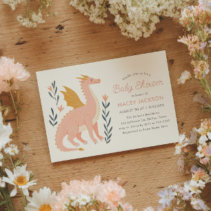 Rosa Dragon Fairytale Baby Shower Inbjudningar