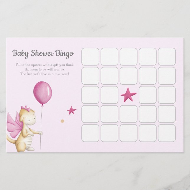 Rosa Dragon Girl Baby Shower Bingo Game (Framsida)