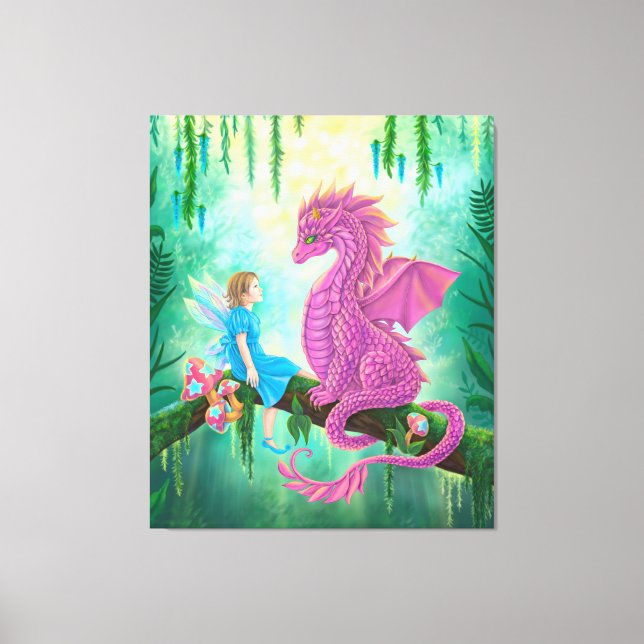 Rosa Dragon och Fairy Canvastryck (Framsida)