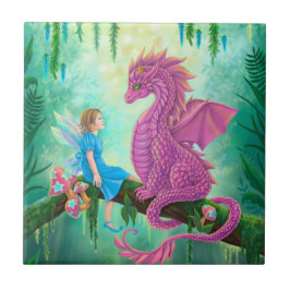 Rosa Dragon och Fairy Kakelplatta