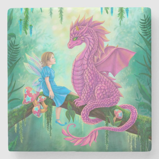 Rosa Dragon och Fairy Stenunderlägg (Framsidan)