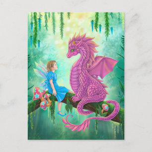rosa Dragon och Fairy Vykort
