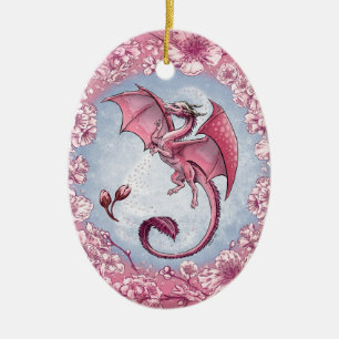 Rosa Dragon of Vår Nature Fantasy Art Julgransprydnad Keramik